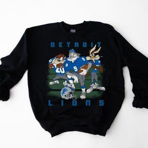 Black Sweatshirt, 1993 Looney Tunes Vintage Style Sweater, Detroit Lions Footbal